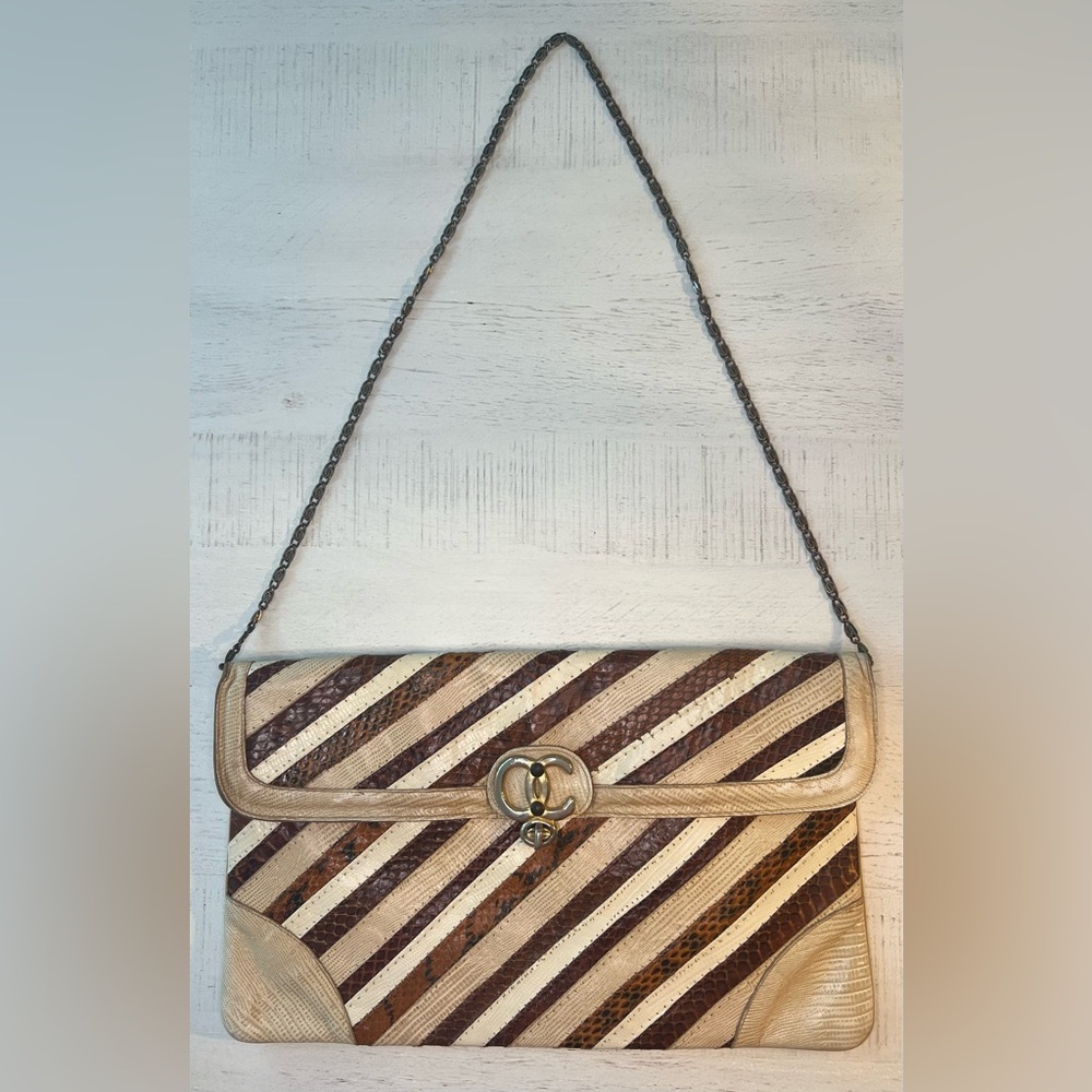 Oleg Cassini Vintage Snake Skin Patchwork Clutch - Picture 1 of 13